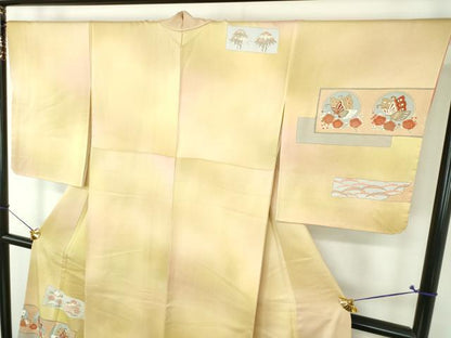 平和屋着物●訪問着　刺繍　舞蝶花文　暈し染め　金彩　正絹　逸品　未使用　DABH9742ps