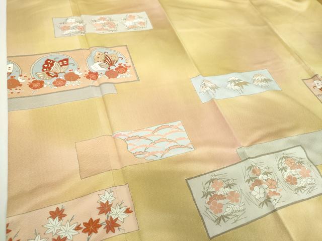 平和屋着物●訪問着　刺繍　舞蝶花文　暈し染め　金彩　正絹　逸品　未使用　DABH9742ps