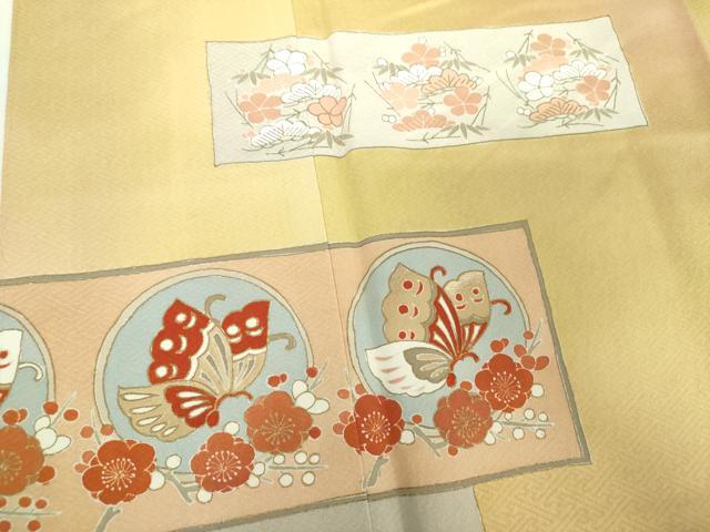 平和屋着物●訪問着　刺繍　舞蝶花文　暈し染め　金彩　正絹　逸品　未使用　DABH9742ps