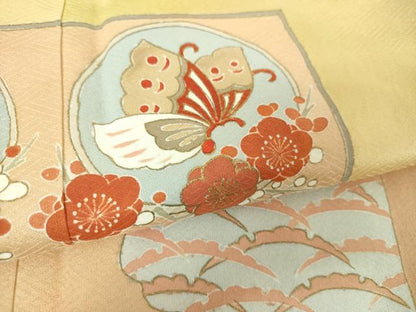 平和屋着物●訪問着　刺繍　舞蝶花文　暈し染め　金彩　正絹　逸品　未使用　DABH9742ps