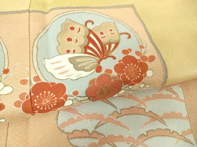 平和屋着物●訪問着　刺繍　舞蝶花文　暈し染め　金彩　正絹　逸品　未使用　DABH9742ps