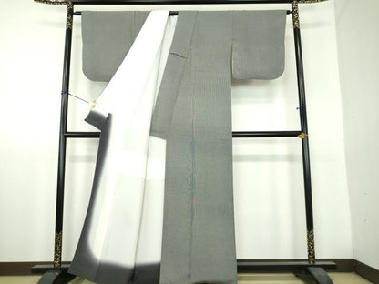 平和屋着物●江戸小紋　万筋　黒色×灰色　正絹　逸品　DABH9744ps