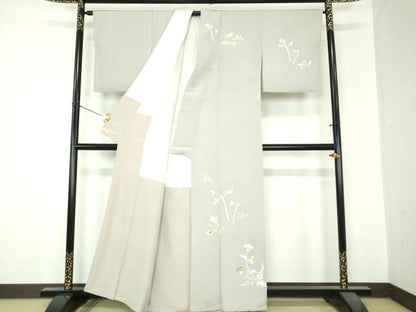 平和屋着物●訪問着　駒刺繍　草花文　金彩　正絹　逸品　DABH9752ps