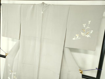 平和屋着物●訪問着　駒刺繍　草花文　金彩　正絹　逸品　DABH9752ps