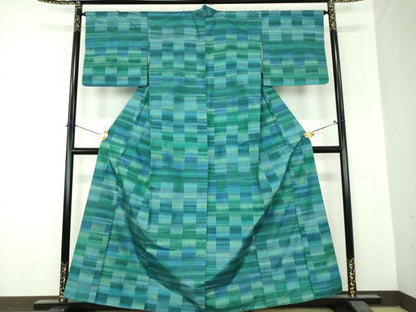 平和屋着物●上質な紬　市松文様　正絹　逸品　DABH9755ps