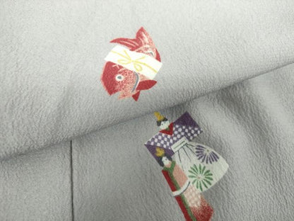 平和屋着物●小紋　立雛　お月見　鯛　洗える着物　DABH9757ps