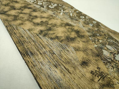 平和屋着物▼六通柄袋帯　裂取正倉院　金糸　正絹　逸品　DABH9763ps