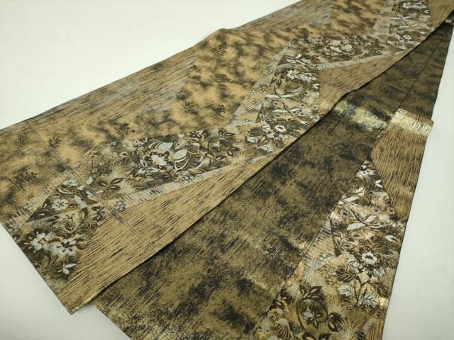 平和屋着物▼六通柄袋帯　裂取正倉院　金糸　正絹　逸品　DABH9763ps