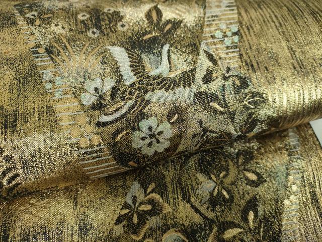 平和屋着物▼六通柄袋帯　裂取正倉院　金糸　正絹　逸品　DABH9763ps