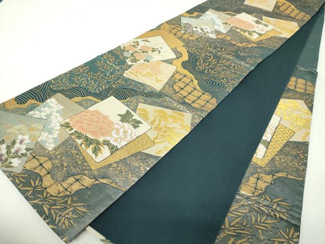 平和屋着物▼六通柄袋帯　色紙重ね花文　金糸　正絹　逸品　DABH9764ps