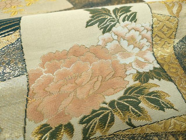 平和屋着物▼六通柄袋帯　色紙重ね花文　金糸　正絹　逸品　DABH9764ps