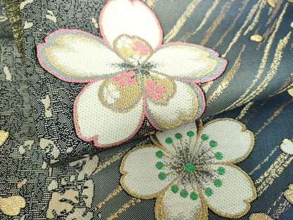 平和屋着物▼六通柄袋帯　舞桜　金銀糸　正絹　逸品　DABH9767ps
