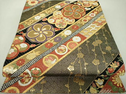 平和屋着物▼佐賀錦　六通柄袋帯　唐織　吉祥花間道　金糸　正絹　逸品　DABH9773ps