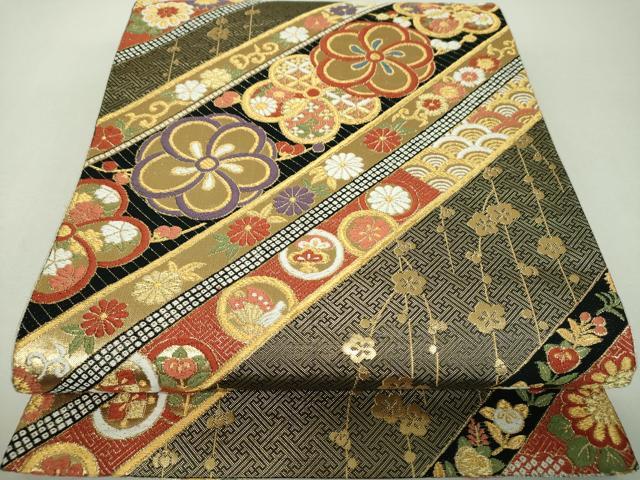平和屋着物▼佐賀錦　六通柄袋帯　唐織　吉祥花間道　金糸　正絹　逸品　DABH9773ps