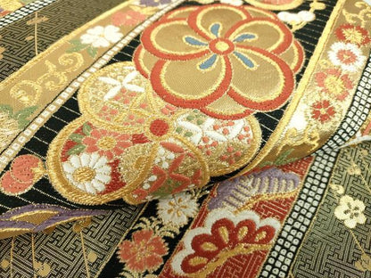 平和屋着物▼佐賀錦　六通柄袋帯　唐織　吉祥花間道　金糸　正絹　逸品　DABH9773ps