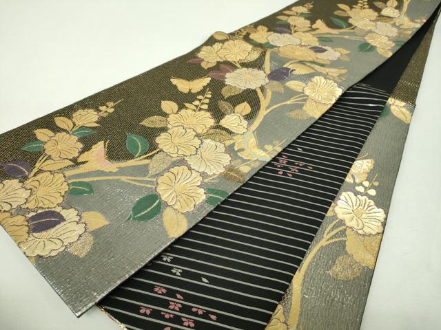 平和屋着物▼六通柄袋帯　舞蝶花文　金銀糸　正絹　逸品　DABH9776ps
