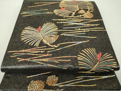 平和屋着物▼六通柄袋帯　唐織　本うるし箔金　若松葉　金銀糸　正絹　逸品　DABH9780ps