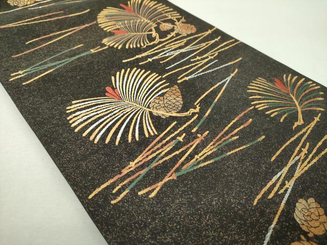 平和屋着物▼六通柄袋帯　唐織　本うるし箔金　若松葉　金銀糸　正絹　逸品　DABH9780ps