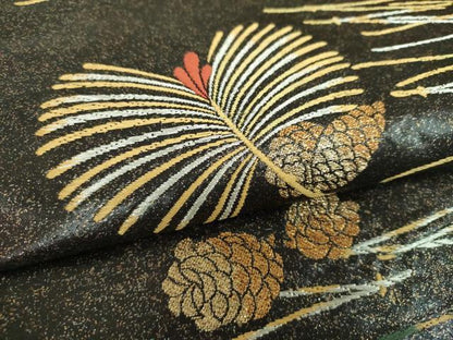 平和屋着物▼六通柄袋帯　唐織　本うるし箔金　若松葉　金銀糸　正絹　逸品　DABH9780ps