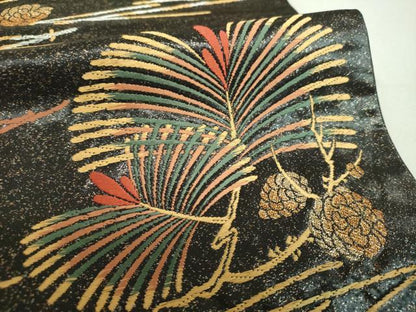 平和屋着物▼六通柄袋帯　唐織　本うるし箔金　若松葉　金銀糸　正絹　逸品　DABH9780ps