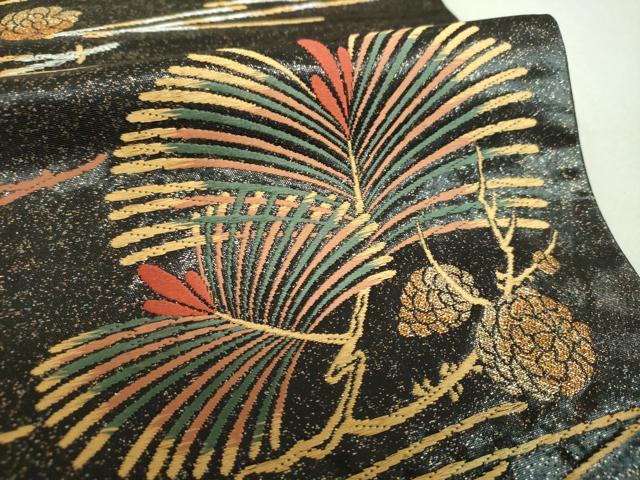平和屋着物▼六通柄袋帯　唐織　本うるし箔金　若松葉　金銀糸　正絹　逸品　DABH9780ps