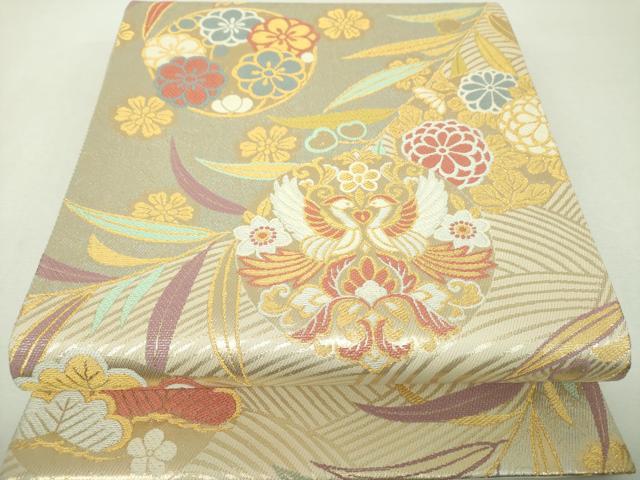 平和屋着物▼六通柄袋帯　舞蝶文　向かい鳥花文　金銀糸　正絹　逸品　DABH9783ps