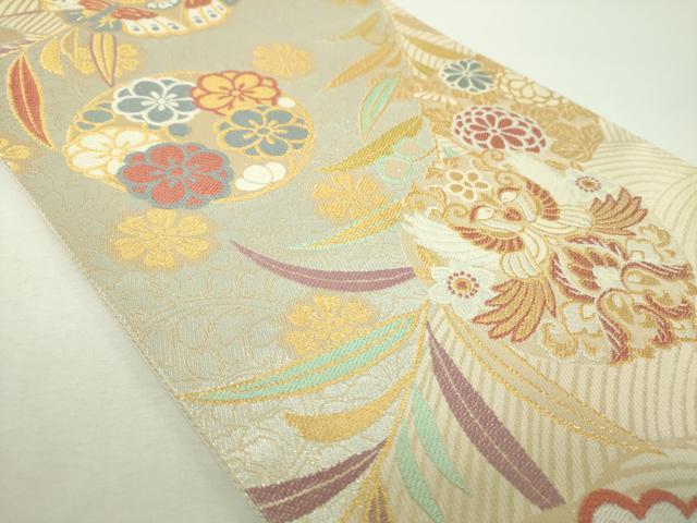 平和屋着物▼六通柄袋帯　舞蝶文　向かい鳥花文　金銀糸　正絹　逸品　DABH9783ps