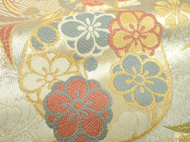 平和屋着物▼六通柄袋帯　舞蝶文　向かい鳥花文　金銀糸　正絹　逸品　DABH9783ps
