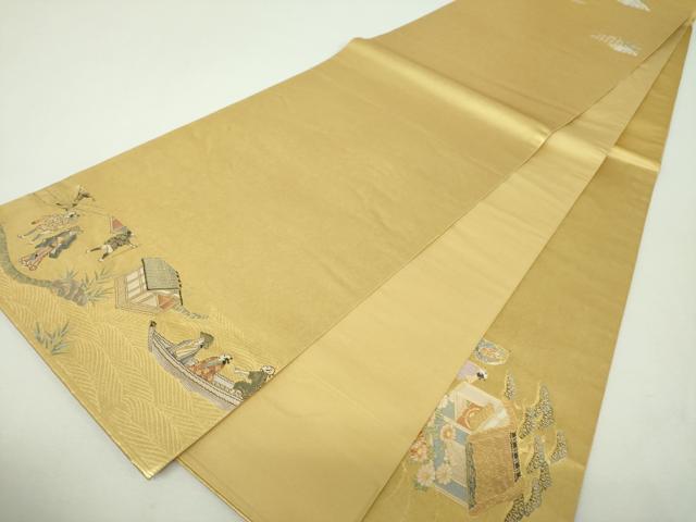 平和屋着物▼太鼓柄袋帯　江戸風俗文　金糸　引箔　正絹　逸品　DABH9785ps
