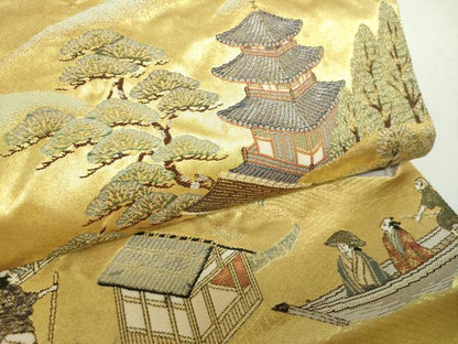 平和屋着物▼太鼓柄袋帯　江戸風俗文　金糸　引箔　正絹　逸品　DABH9785ps