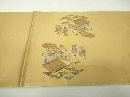 平和屋着物▼太鼓柄袋帯　江戸風俗文　金糸　引箔　正絹　逸品　DABH9785ps