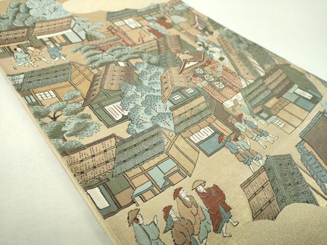 平和屋着物▼全通柄袋帯　作家物　金襴綴　古都洛中洛外　金糸　正絹　逸品　DABH9786ps