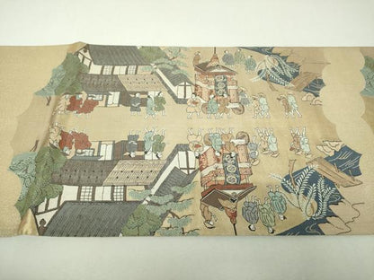 平和屋着物▼全通柄袋帯　作家物　金襴綴　古都洛中洛外　金糸　正絹　逸品　DABH9786ps