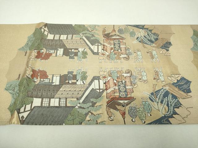 平和屋着物▼全通柄袋帯　作家物　金襴綴　古都洛中洛外　金糸　正絹　逸品　DABH9786ps