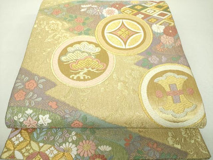 平和屋着物▼六通柄袋帯　唐織　松皮菱花文　金銀糸　正絹　逸品　DABH9790ps