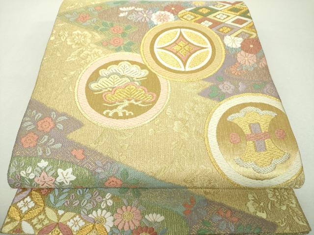 平和屋着物▼六通柄袋帯　唐織　松皮菱花文　金銀糸　正絹　逸品　DABH9790ps