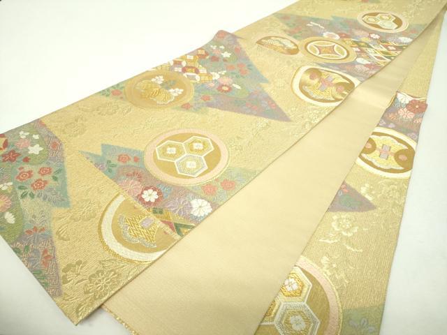 平和屋着物▼六通柄袋帯　唐織　松皮菱花文　金銀糸　正絹　逸品　DABH9790ps