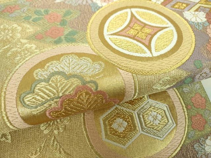 平和屋着物▼六通柄袋帯　唐織　松皮菱花文　金銀糸　正絹　逸品　DABH9790ps