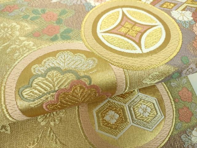 平和屋着物▼六通柄袋帯　唐織　松皮菱花文　金銀糸　正絹　逸品　DABH9790ps