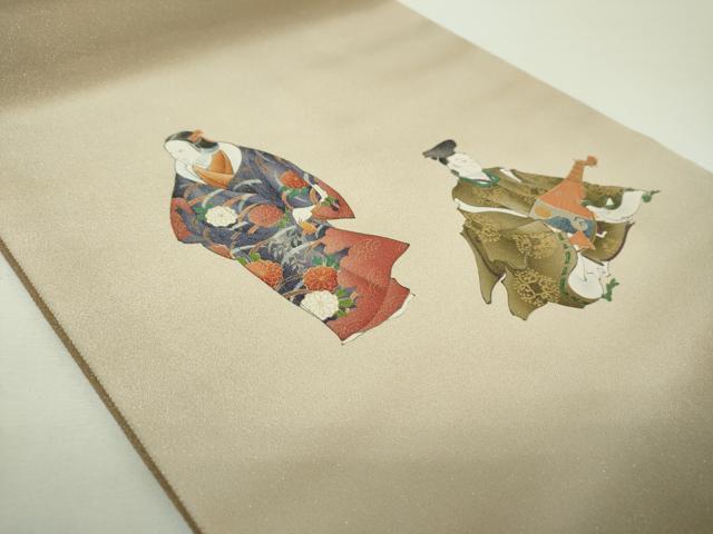 平和屋着物▼太鼓柄袋帯　手描き　能　金彩　銀通し地　正絹　逸品　DABH9800ps