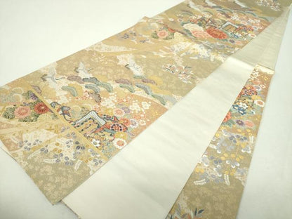 平和屋着物▼六通柄袋帯　唐織　遠山瑞祥御車文　金銀糸　正絹　逸品　DABH9804ps
