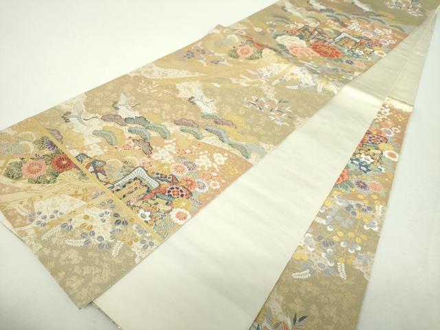 平和屋着物▼六通柄袋帯　唐織　遠山瑞祥御車文　金銀糸　正絹　逸品　DABH9804ps