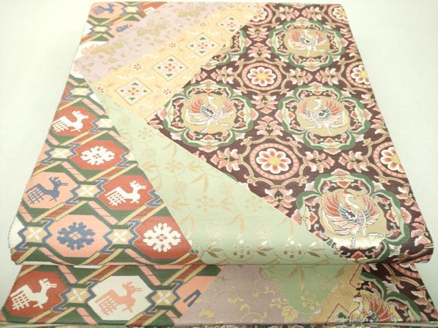 平和屋着物▼六通柄袋帯　紹巴　裂取正倉院　金糸　正絹　逸品　DABH9805ps