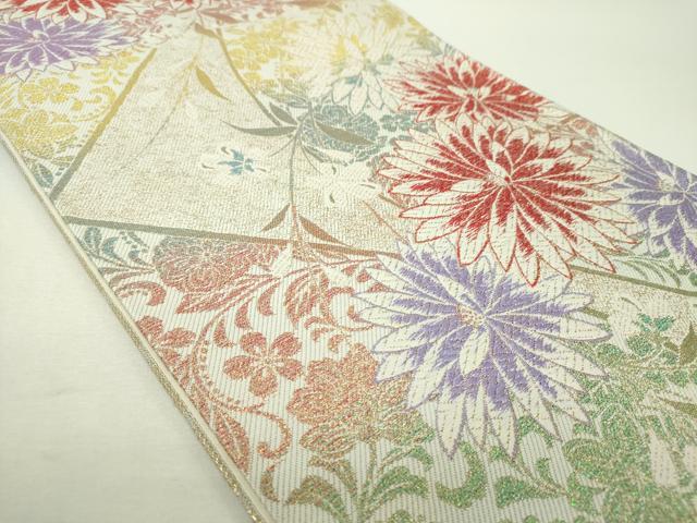 平和屋着物▼六通柄袋帯　草花文　金銀糸　正絹　逸品　DABH9817ps