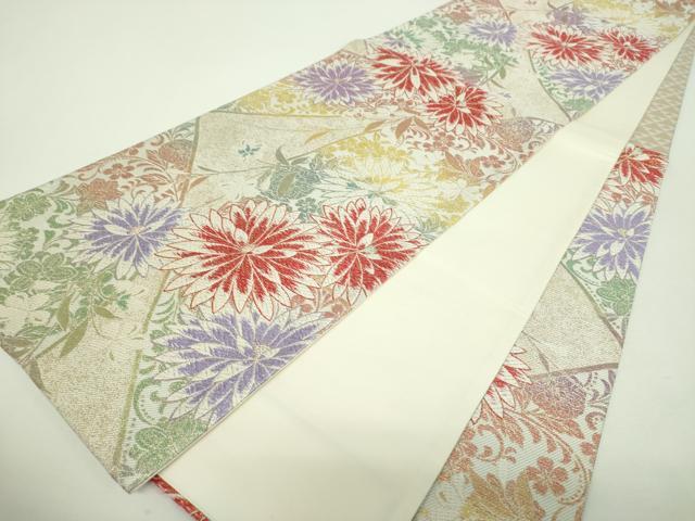 平和屋着物▼六通柄袋帯　草花文　金銀糸　正絹　逸品　DABH9817ps