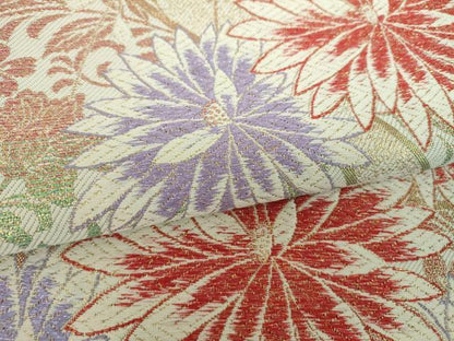 平和屋着物▼六通柄袋帯　草花文　金銀糸　正絹　逸品　DABH9817ps