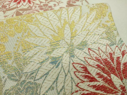 平和屋着物▼六通柄袋帯　草花文　金銀糸　正絹　逸品　DABH9817ps