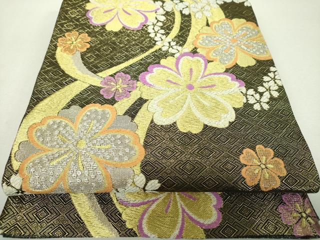 平和屋着物▼六通柄袋帯　舞桜　金銀糸　正絹　逸品　DABH9819ps