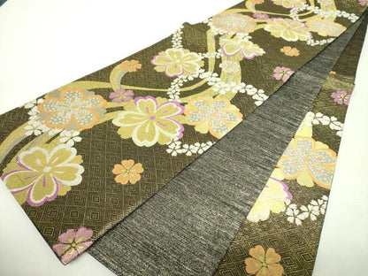 平和屋着物▼六通柄袋帯　舞桜　金銀糸　正絹　逸品　DABH9819ps
