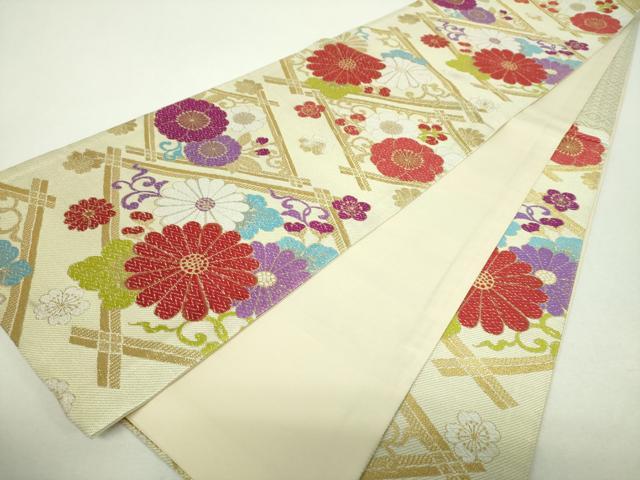 平和屋着物▼六通柄袋帯　吉祥花菱文　金糸　正絹　逸品　DABH9821ps